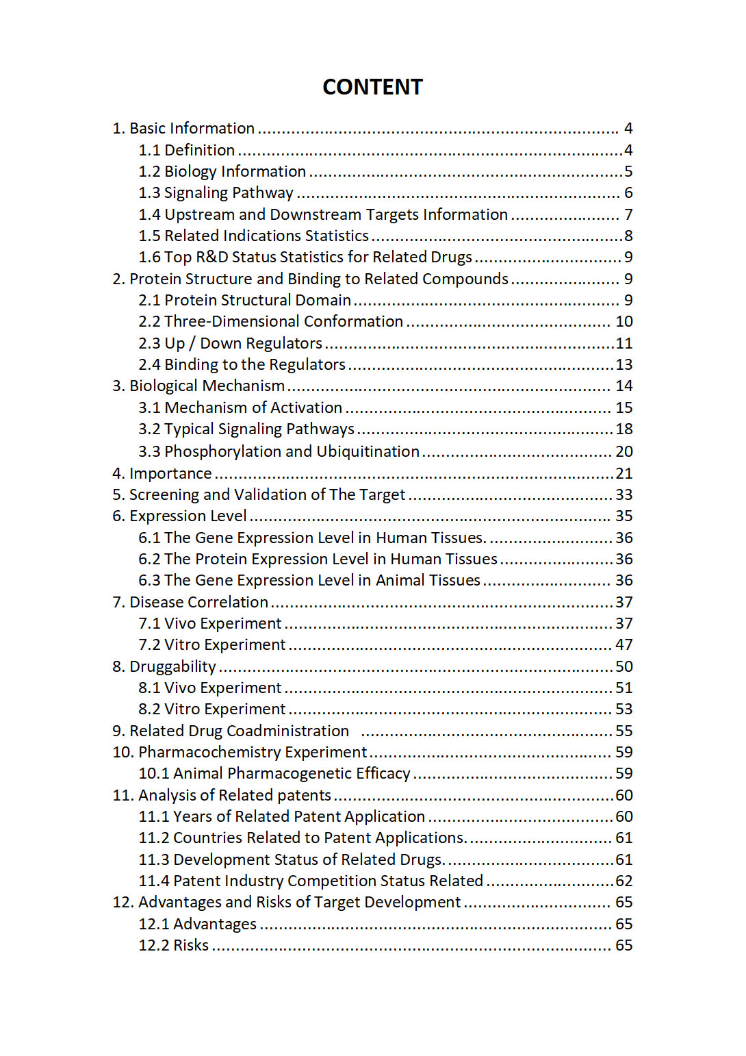 Target / Biomarker Review Report Content